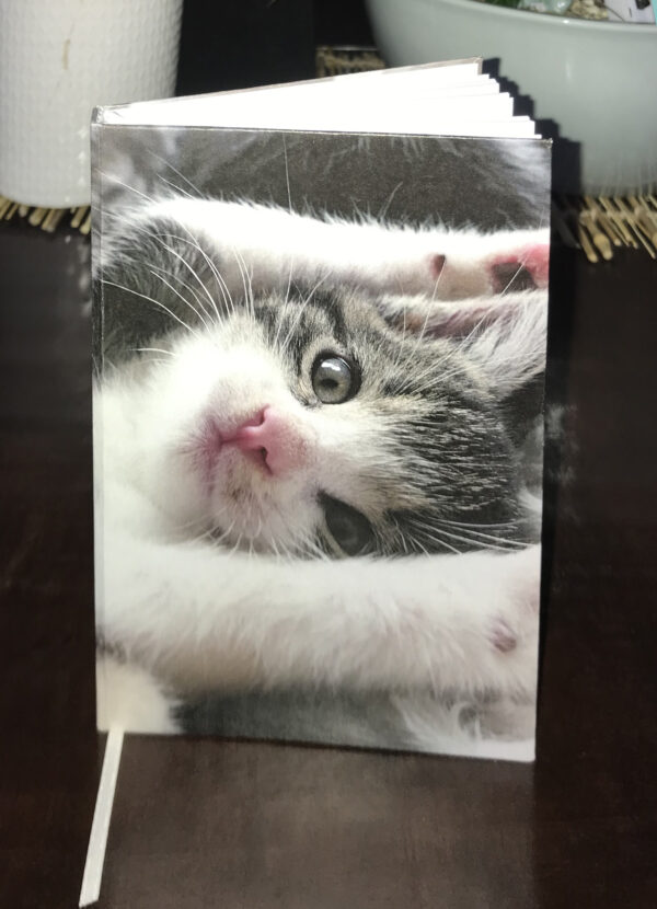 Een notitieboekje met een lief katje op de cover.